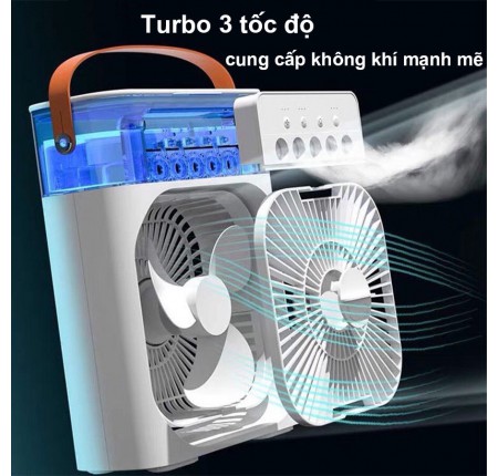 Quạt để bàn, quạt hơi nước 3 tốc độ gió, 5 lỗ thổi hơi nước, quạt có hẹn giờ, có đèn led 7 màu, dung tích 600ml