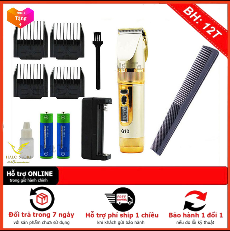 Tông Đơ Cắt Tóc Cho Tiệm G10 Có ĐÈN LED BÁO PIN - Máy Cắt Tóc Gia Đình Cho Bé TẶNG Lược Hớt Tóc