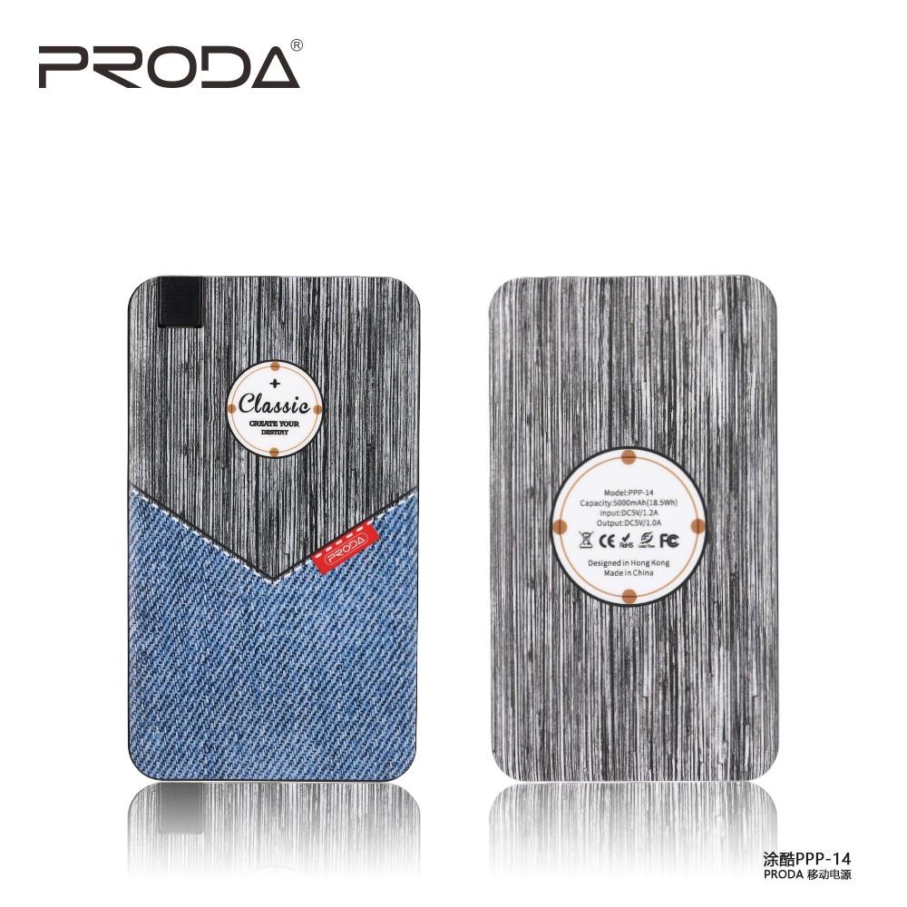 Pin sạc dự phòng Proda PPP-14 dung lượng 5000 mAh tích hợp cáp sạc đa năng 2 in 1 tương thích với mọi thiết bị