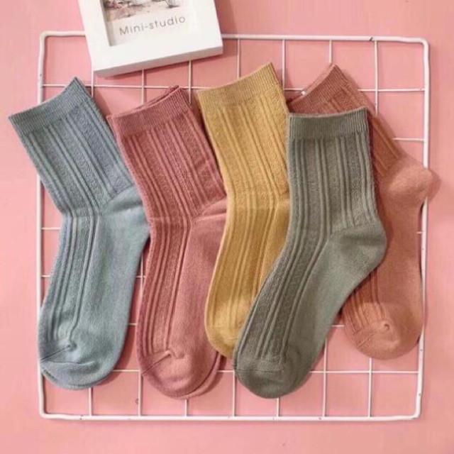 Sét 10 đôi tất len gân cao cổ cho nữ