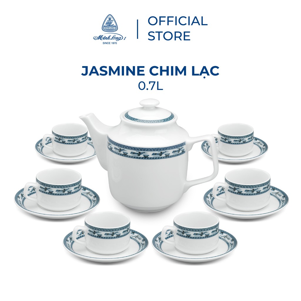 Bộ ấm, chén trà sứ minh long 0.7 l - jasmine - chim lạc
