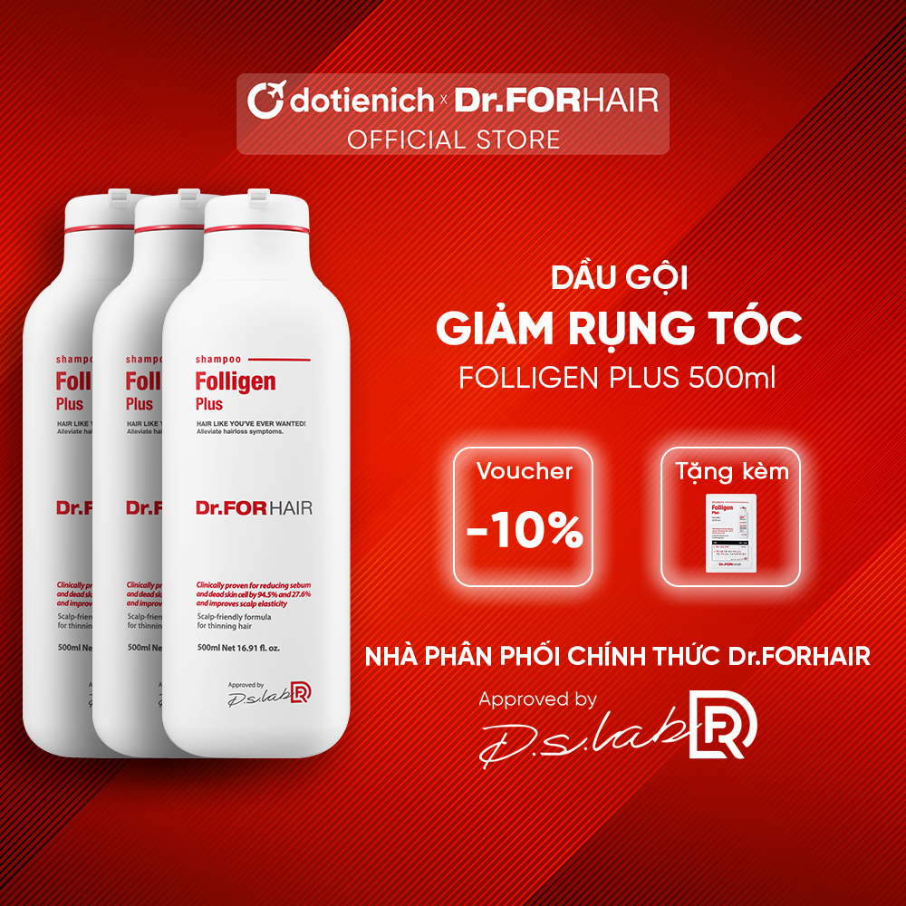 Dầu gội giảm rụng tóc Dr.FORHAIR phục hồi nang chân tóc và kích thích mọc tóc - Combo 3 chai Dr For Hair/Dr ForHair Folligen Plus Shampoo 500ml