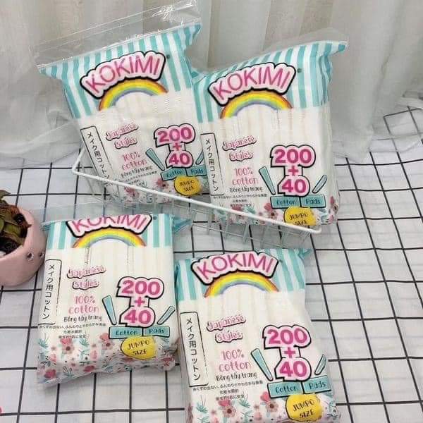 Bông tẩy trang cotton mềm mịn kokimi 240 miếng