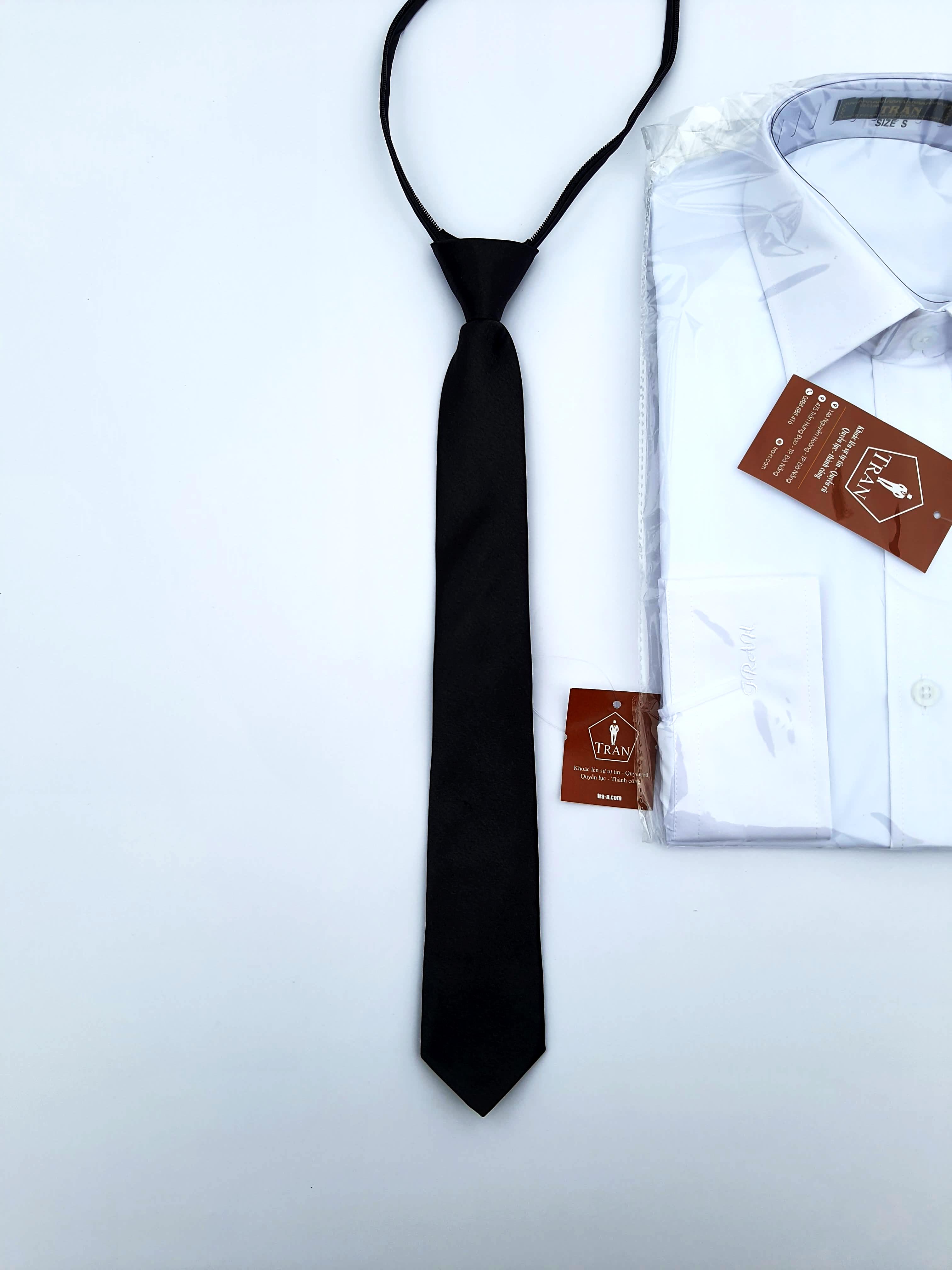 Cà vạt, Cavat, Cravat, Caravat Đen Nam Dây Kéo Bản Nhỏ Thắt Sẵn 5cmx35cm