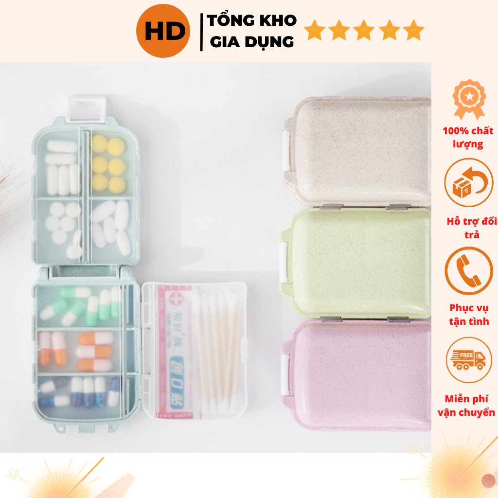 HỘP CHIA THUỐC 3 TẦNG 8 NGĂN LÚA MẠCH MINI, HỘP ĐỰNG THUỐC MINI TIỆN LỢI