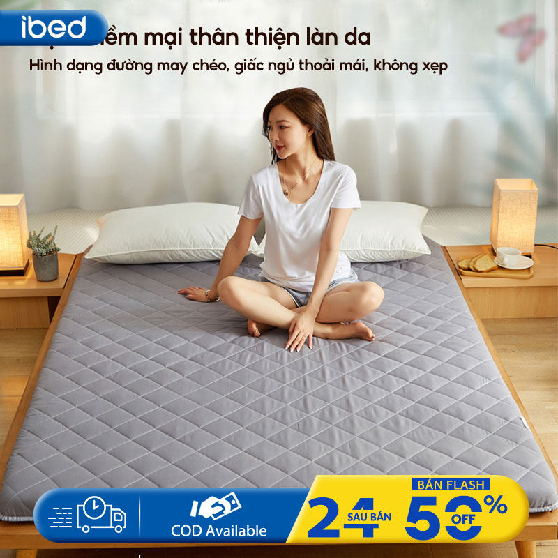 Ibed nệm topper, đệm topper nhật, nệm bông trải sàn,bông kiểu nhật phong cách tối giản êm ái gọn nhẹ 1m2,1m6