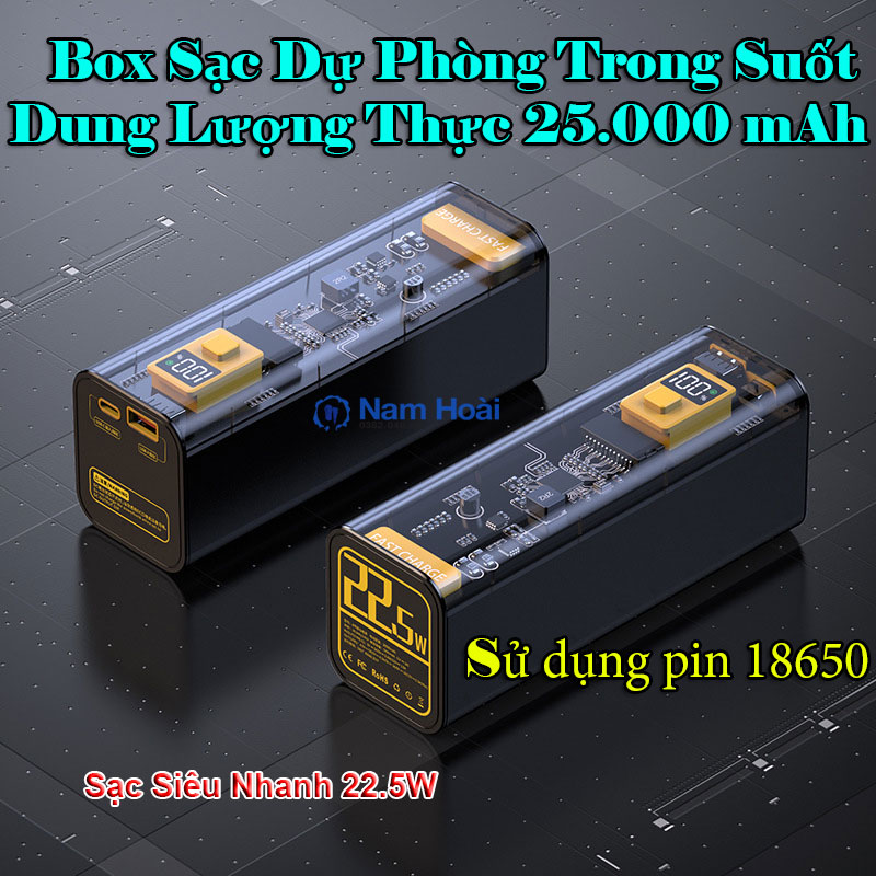 Box sạc dự phòng và Pin sạc dự phòng trong suốt Y-675 sạc nhanh