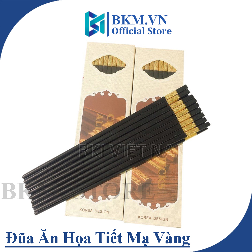 Bộ 10 đôi Đũa mạ vàng, Đũa ăn kháng khuẩn cao cấp đũa ăn khảm vàng hàn quốc, đũa ăn kháng khuẩn Nhật Chống Trơn- Chống Trượt- Chống Mốc- Bền Màu