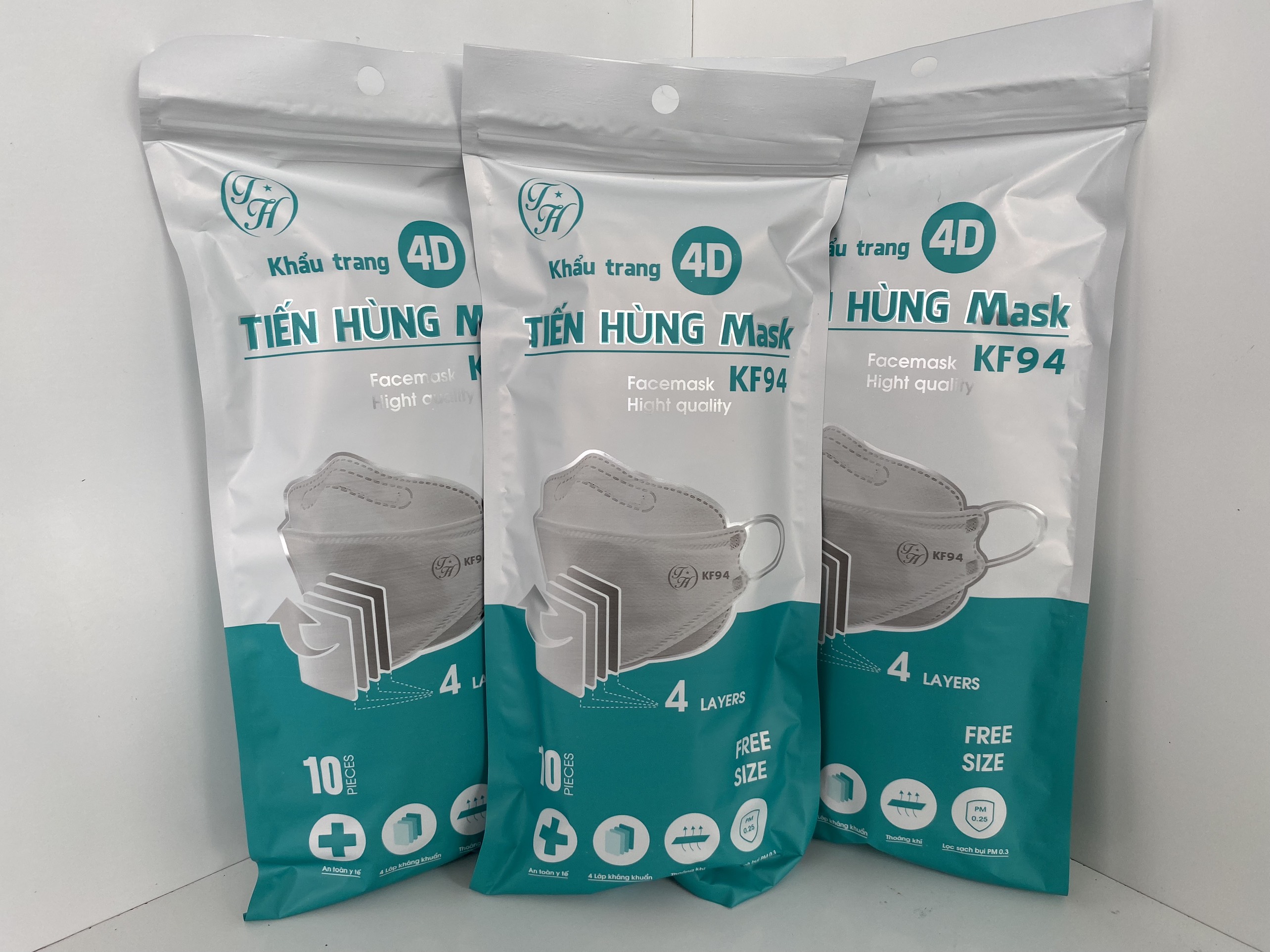 Khẩu trang 4d kf94 tiến hùng - 100 cái - màu trắng
