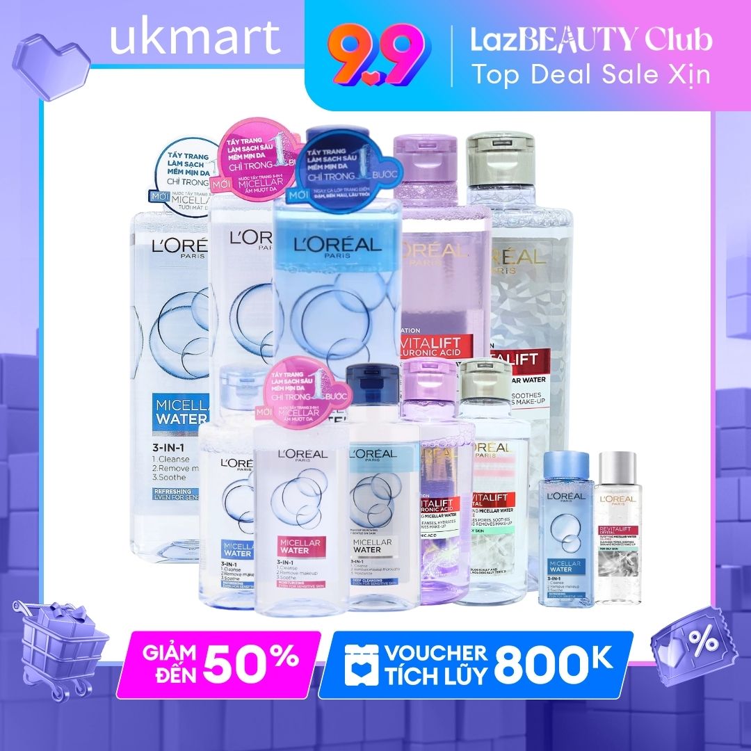 Nước Tẩy Trang Dưỡng Ẩm LOreal Paris Micellar Water 95ml400ml Tươi Mát Đa Năng 3in1 Làm sạch Sâu 95ml400ml 95ml 400ml