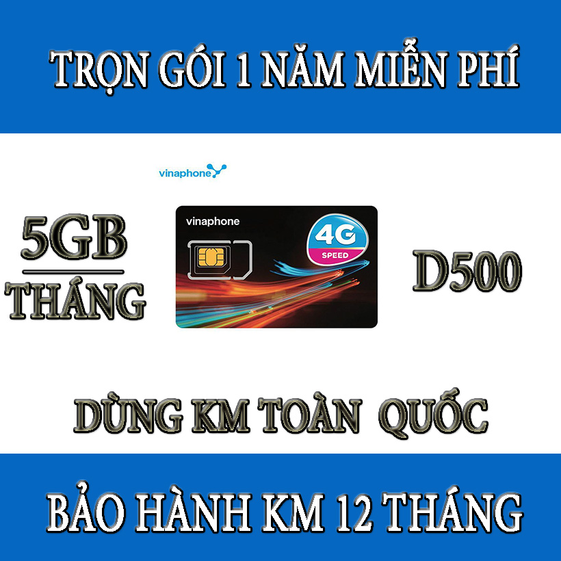 Sim 4G Vinaphone D500 1 Năm Không Nạp Tiền- 5GB/Tháng miễn phí