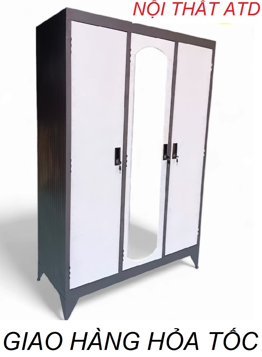 Tủ sắt đựng quần áo 3 cánh có gương dành cho gia đình giá rẻ - giao hỏa tốc hcm