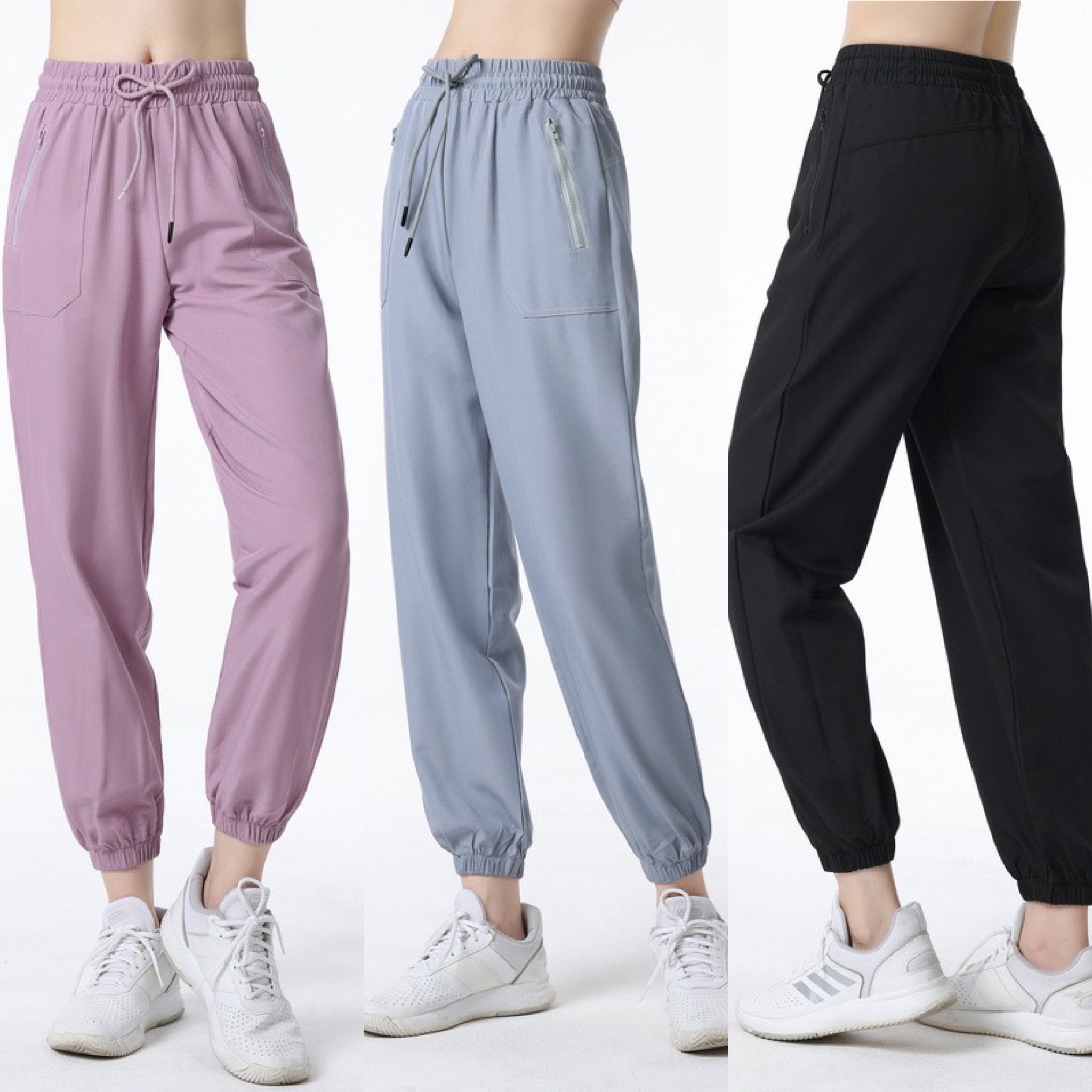 Quần Jogger Thể Thao Nữ Kiểu Trơn Dáng Rộng Túi Khóa Kéo QJK02 Vải Dù Nhẹ Tập Gym, Chạy Bộ, Leo Núi