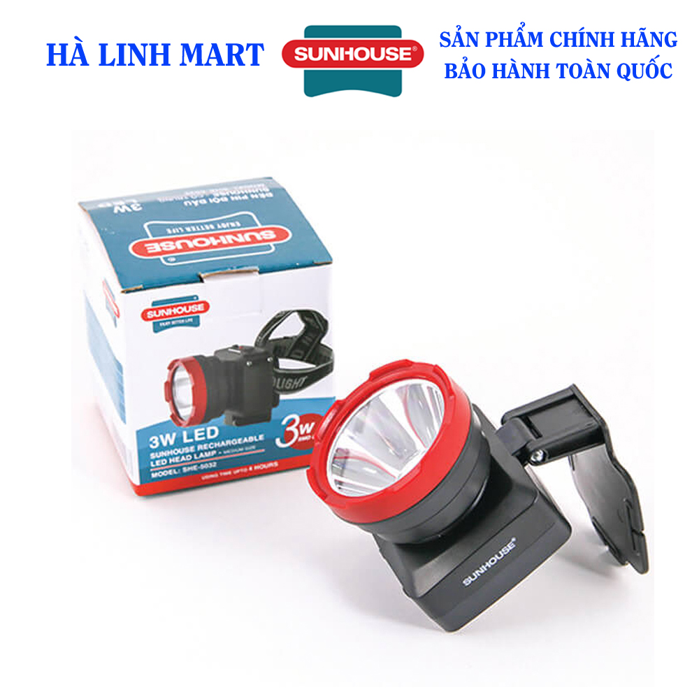 Đèn pin đội đầu sunhouse she-5032, đèn đội đầu sunhouse cỡ trung, đèn pin siêu sáng, dung lượng pin 400mah, thời gian sử dụng 4 giờ, bảo hành 12 tháng