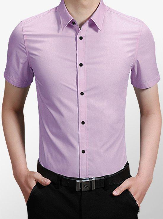Áo Sơ Mi Nam Cộc Tay Tím Nhạt Dáng Body Hàn Quốc Không Nhăn, Áo Sơ Mi Nam Ngắn Tay Tím Nhạt