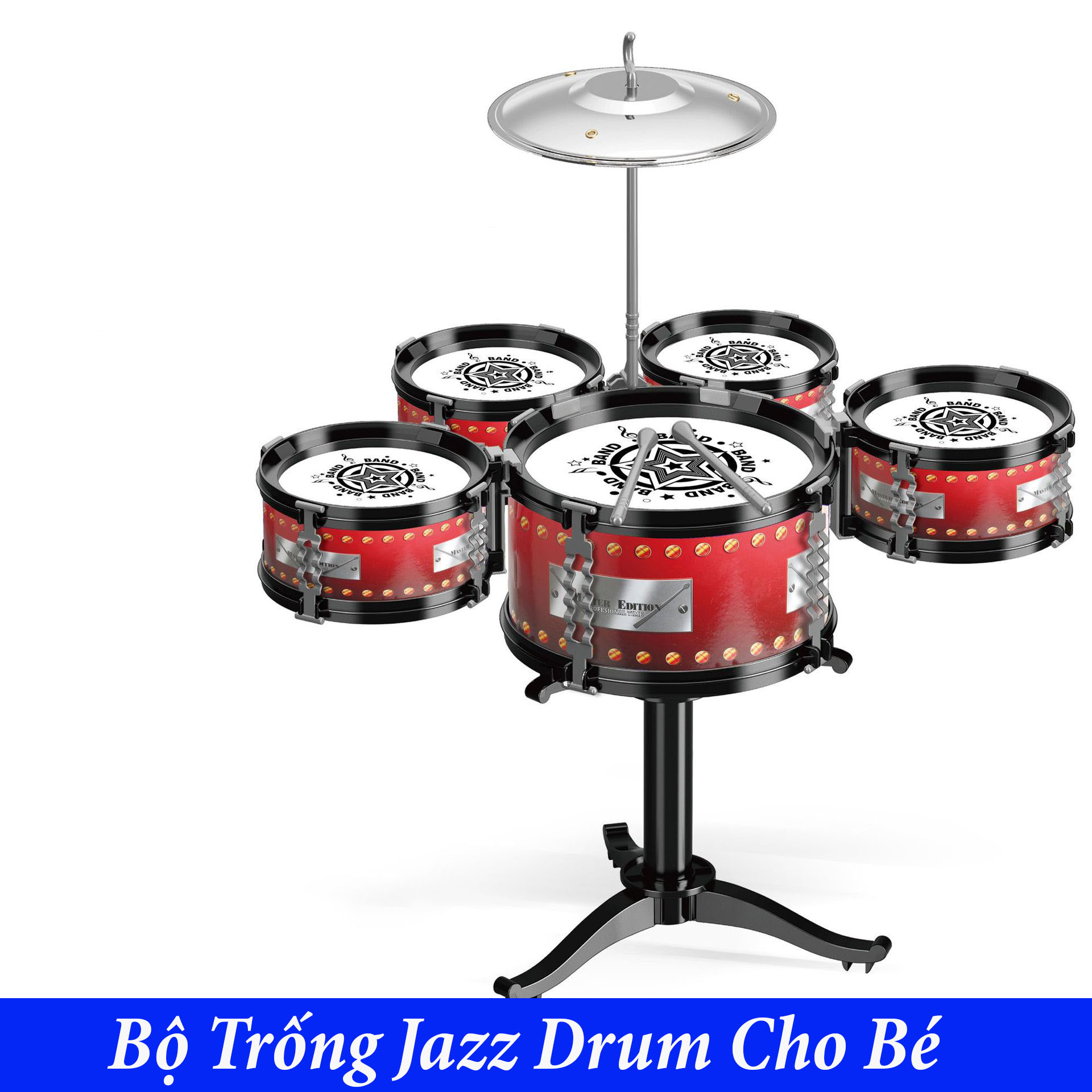 Bộ Trống Jazz Drum cho bé loại lớn 5 trống phát triển năng khiếu âm nhạc cho bé trổ tài biểu diễn vui chơi