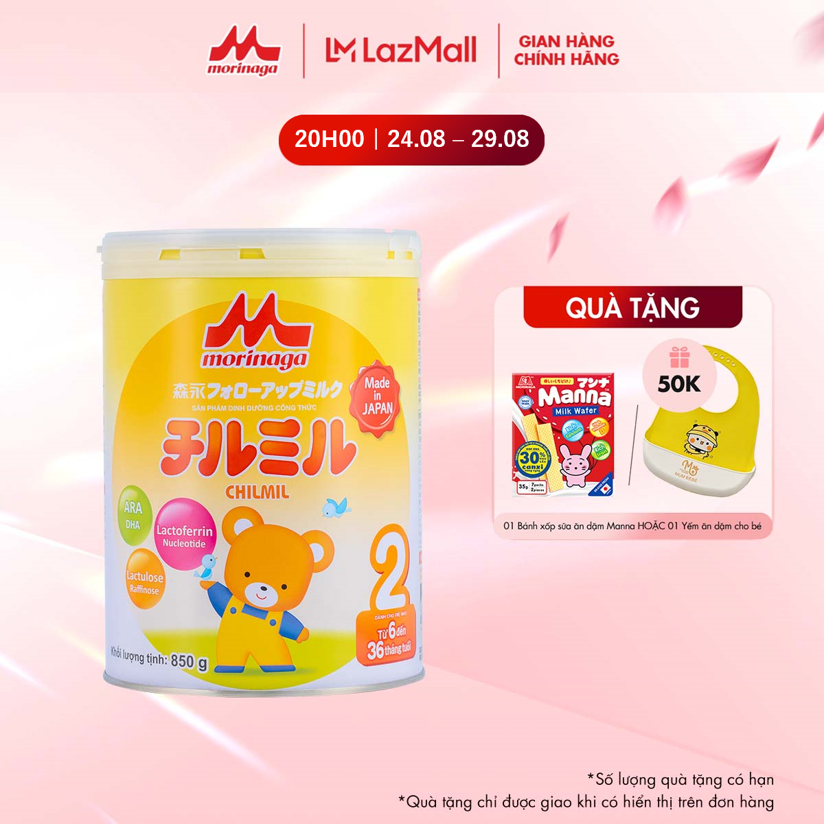 Sữa morinaga chilmil số 2 nhật bản 850g tăng sức đề kháng, dha, ca từ 6-36 tháng chính hãng