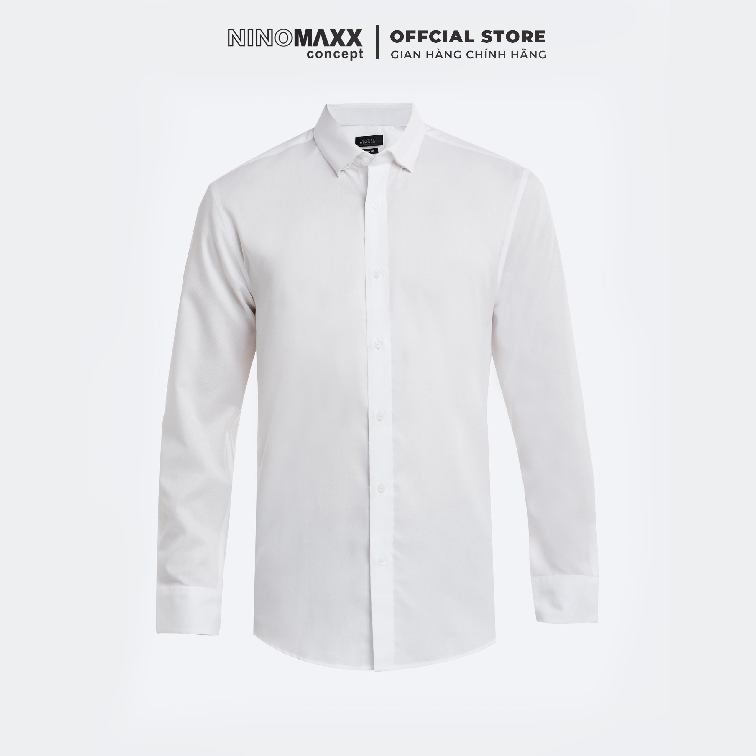 N&m áo sơ mi nam dài tay cổ bẻ màu trắng trơn dáng regular fit 100% cotton 1905220