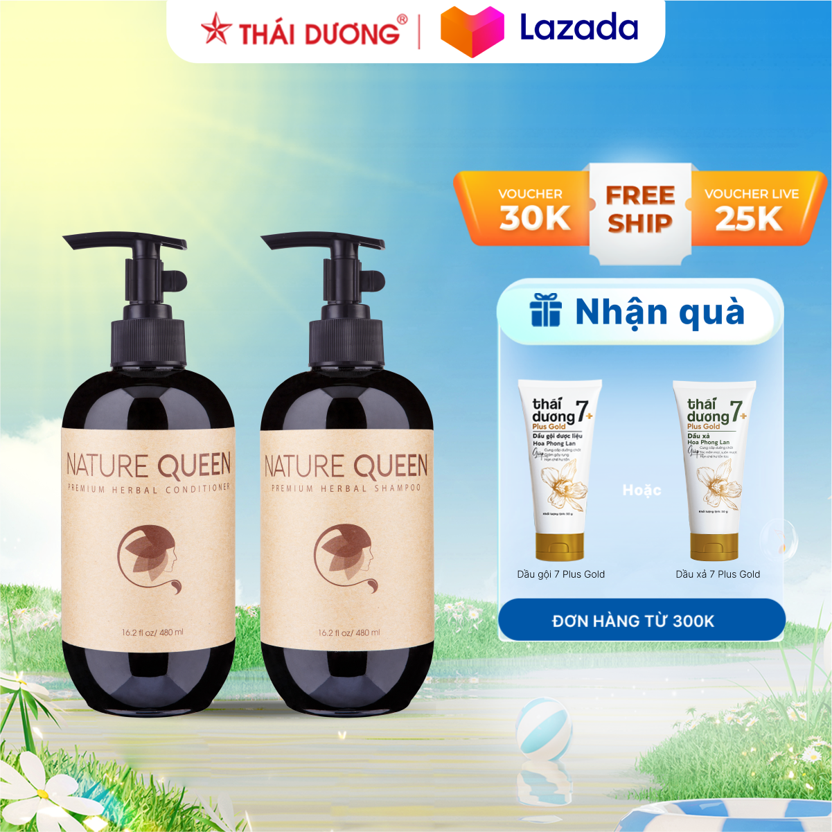 Cặp Dầu Gội Và Dầu Xả Thảo Dược Cao Cấp Nature Queen 100Ml/480Ml - Sao Thái Dương
