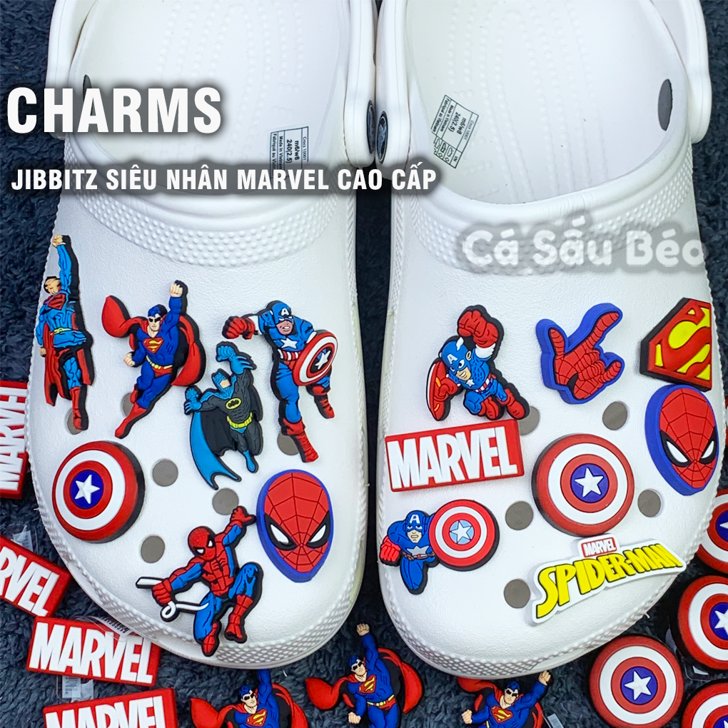 Sticker/jibbitz/charm siêu nhân, captain, người nhện, marvel, người dơi, hulk Chất lượng rất cao chọn mẫu.