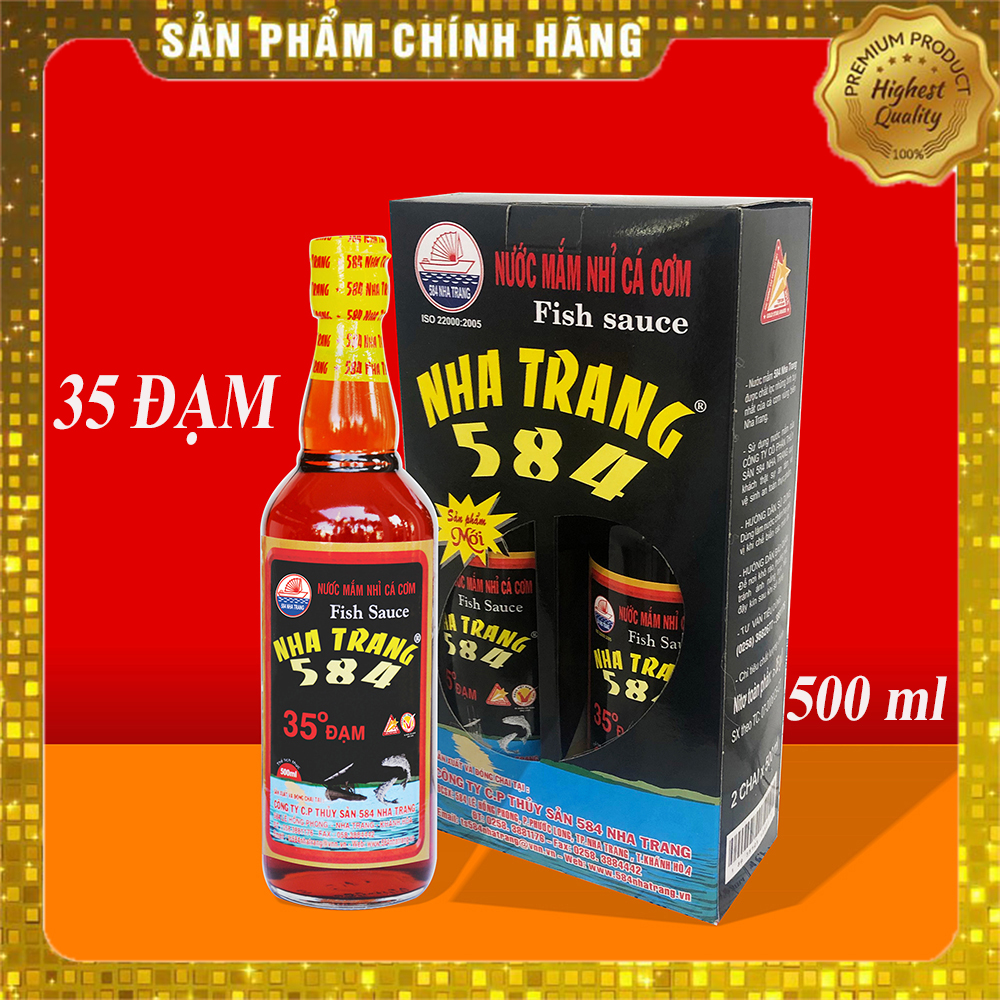 [HCM]Combo 2 chai Nước mắm Nhỉ Cá cơm - 584 Nha Trang - Loại 35 độ đạm Chai thủy tinh 500ml Date luôn mới.