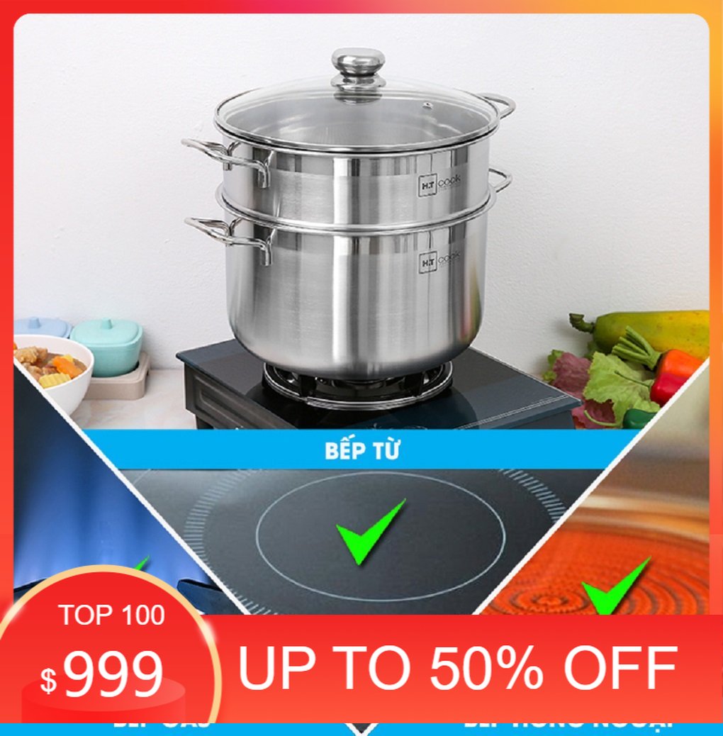 Bộ nồi xửng hấp 28cm thương hiệu HT Cook dùng được bếp điện từ