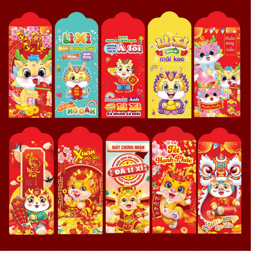 Combo 10 bao lì xì trend 2024 phong bao lì xì cao cấp