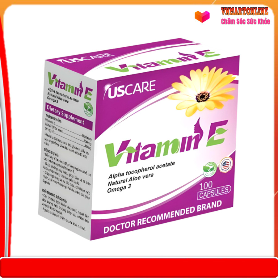 Viên uống đẹp da Vitamin E giúp làm giảm nếp nhăn, thâm nám , sẹo, hỗ trợ chống oxy hóa, hạn chế lão hóa da- hộp 100 viên