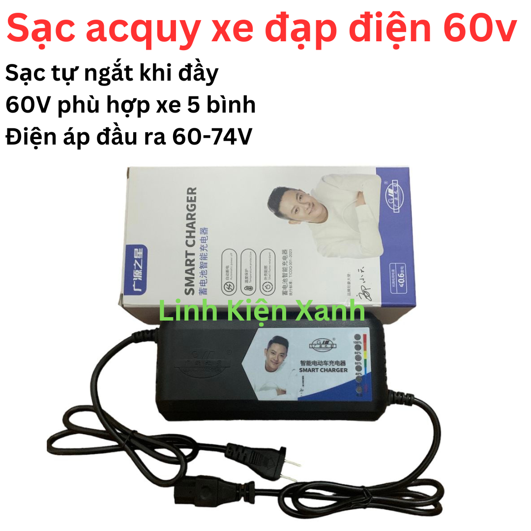 Sạc Xe Điện 60V20AH Chống Phồng Bình Chân Vuông Đặc (Vespa, gogo, xmen, zoomer...xe 5 bình)