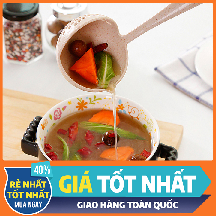 Muôi muỗng thìa múc canh lúa mạch có lỗ 2 trong 1- vá múc canh