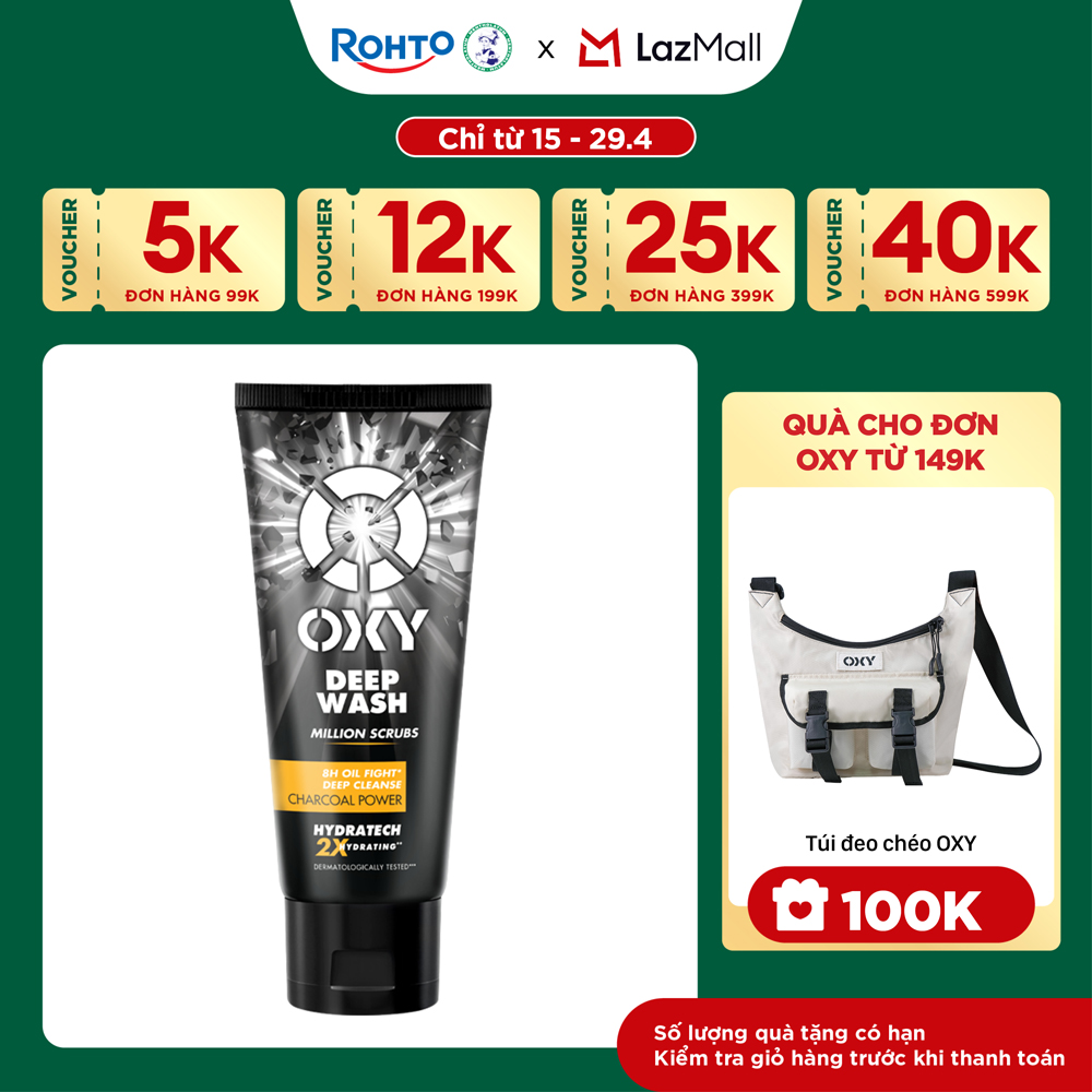 Sữa rửa mặt cho nam Oxy sạch sâu giảm nhờn dạng kem có hạt massage Oxy Deep Wash 100g