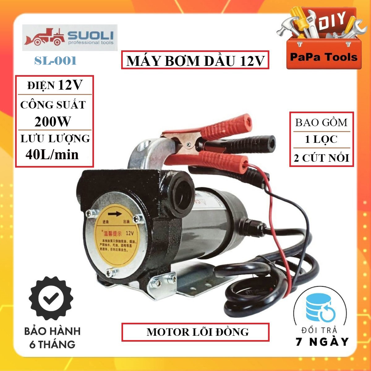 Máy bơm hút dầu Souli 12V, máy bơm mini diezel motor lõi đồng lưu lượng 40 lít/phút