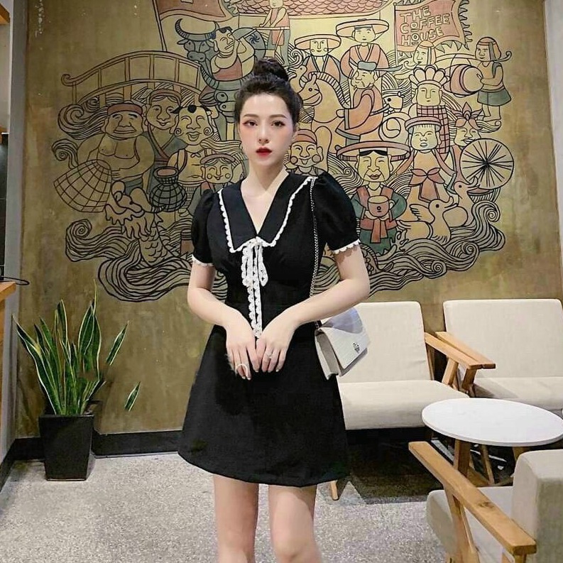 [HCM]Váy Đầm Nữ Dự Tiệc Tay Ngắn Cổ V Thiết Kế Phối Ren Trắng Kiểu Chạy Viền Mùa Sắc Dáng Xòe Dịu Dàng Công Chúa