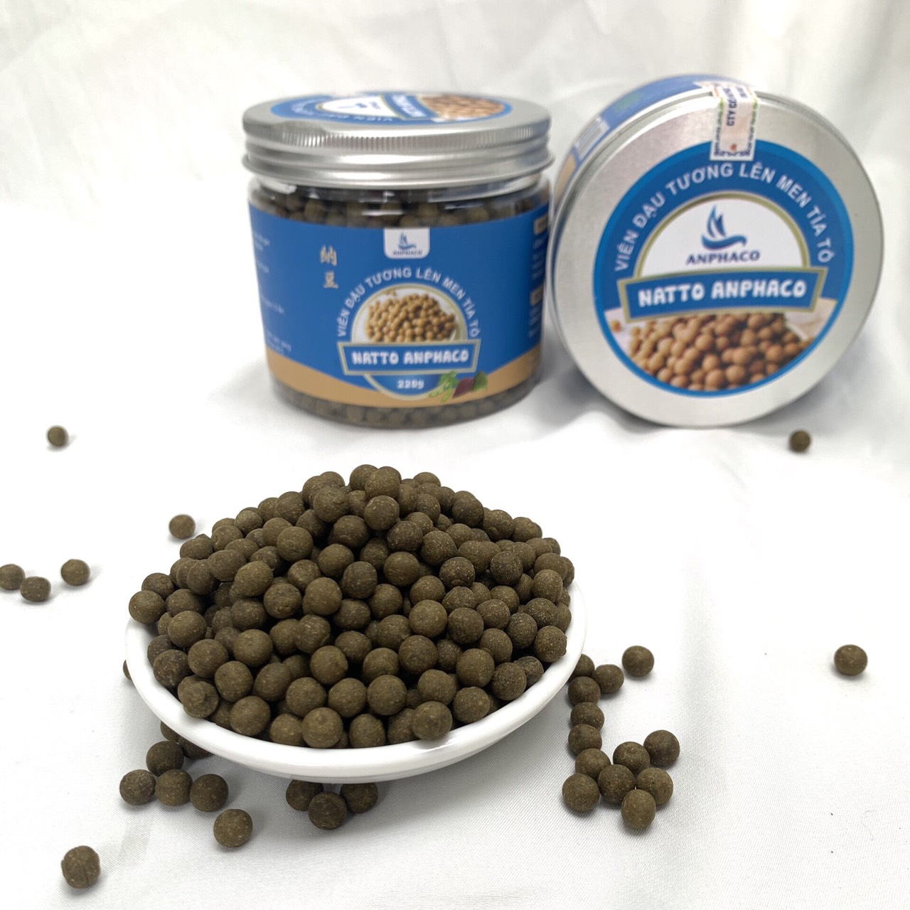 Viên Đậu Tương Lên Men Tía Tô, hộp 220gr. Natto Anphaco