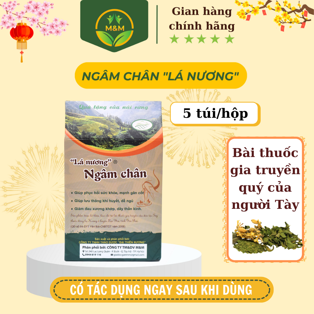 Ngâm Chân Thảo dược "Lá Nương" loại thường khử mùi hôi chân lưu thông khí huyết Hộp 5 Gói Tiện Lợi