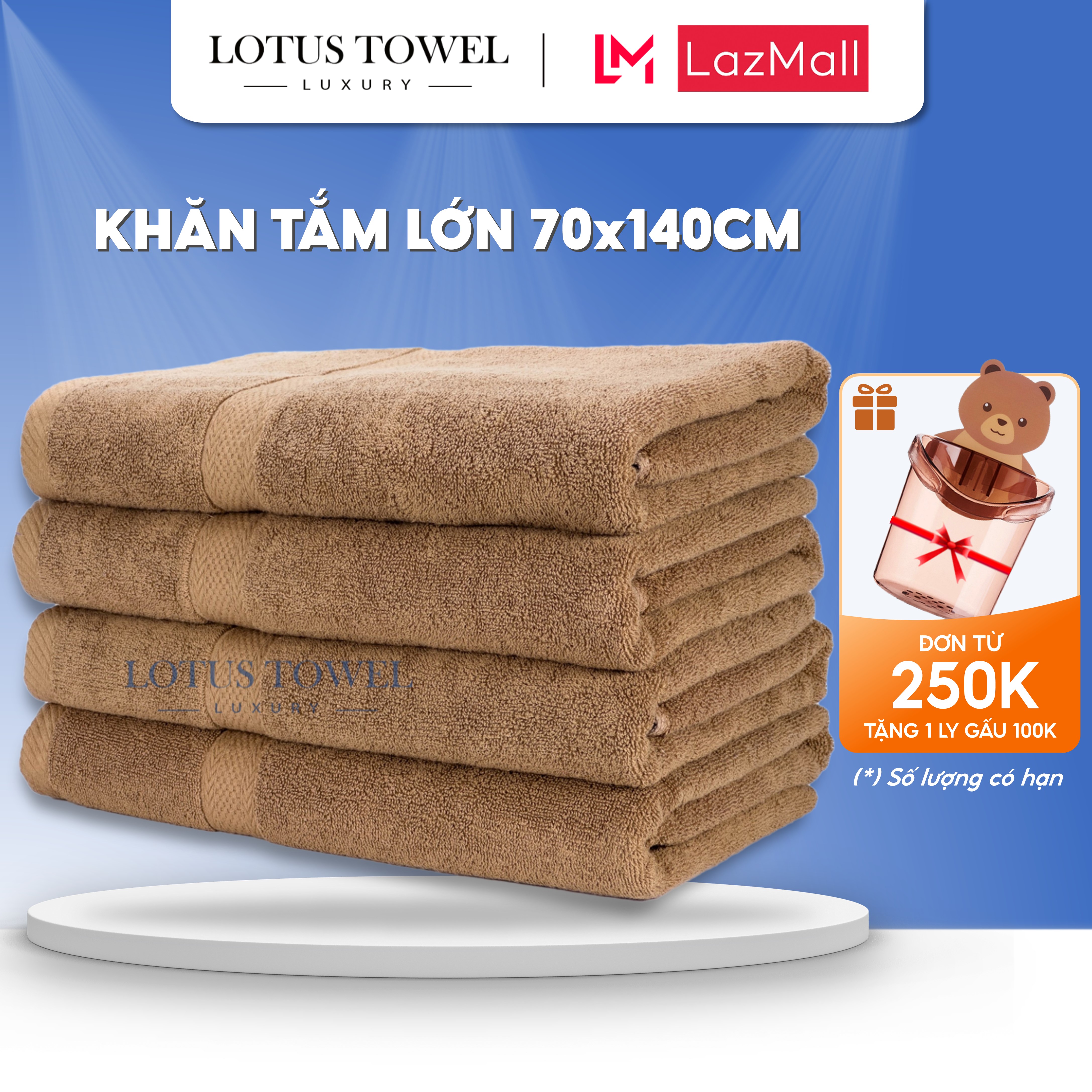 Khăn Tắm 70x140cm LOTUS TOWEL 100% Cotton Cao Cấp Mềm Mịn Thấm Hút Không Ra Màu