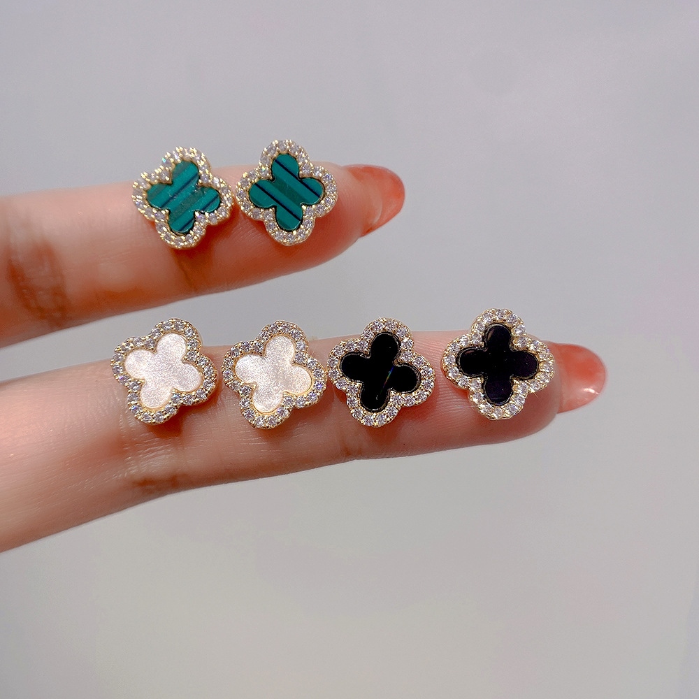 LASGO 2023 fashion simple personality classic four-leaf clover micro-inlaid diamond earrings net red popular jewelry earrings 【WYUE】 【SYY】