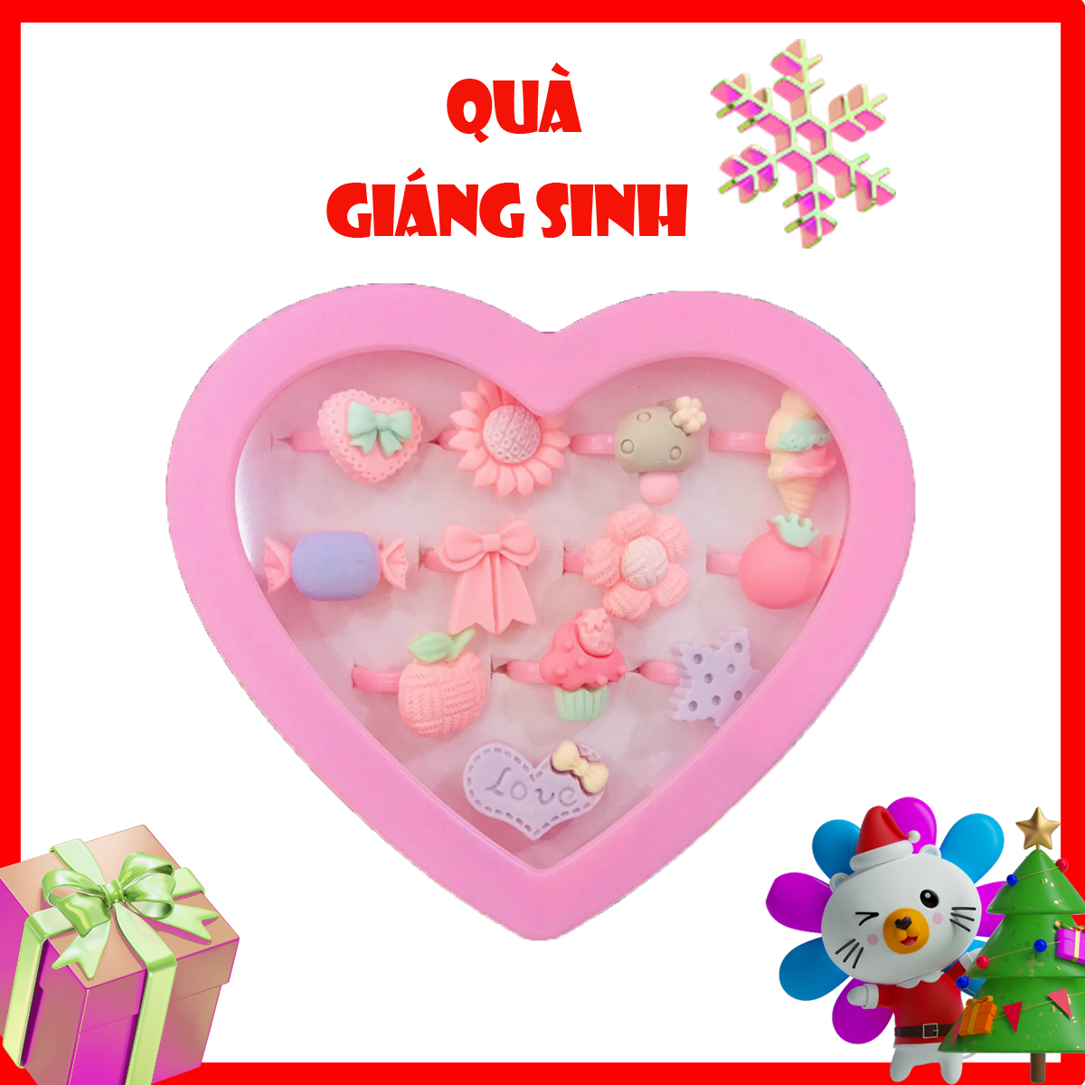 Quà giáng sinh hộp chiếc nhẫn nhựa làm quà tặng cho bé, nhẫn nhựa cho trẻ em xinh xắn