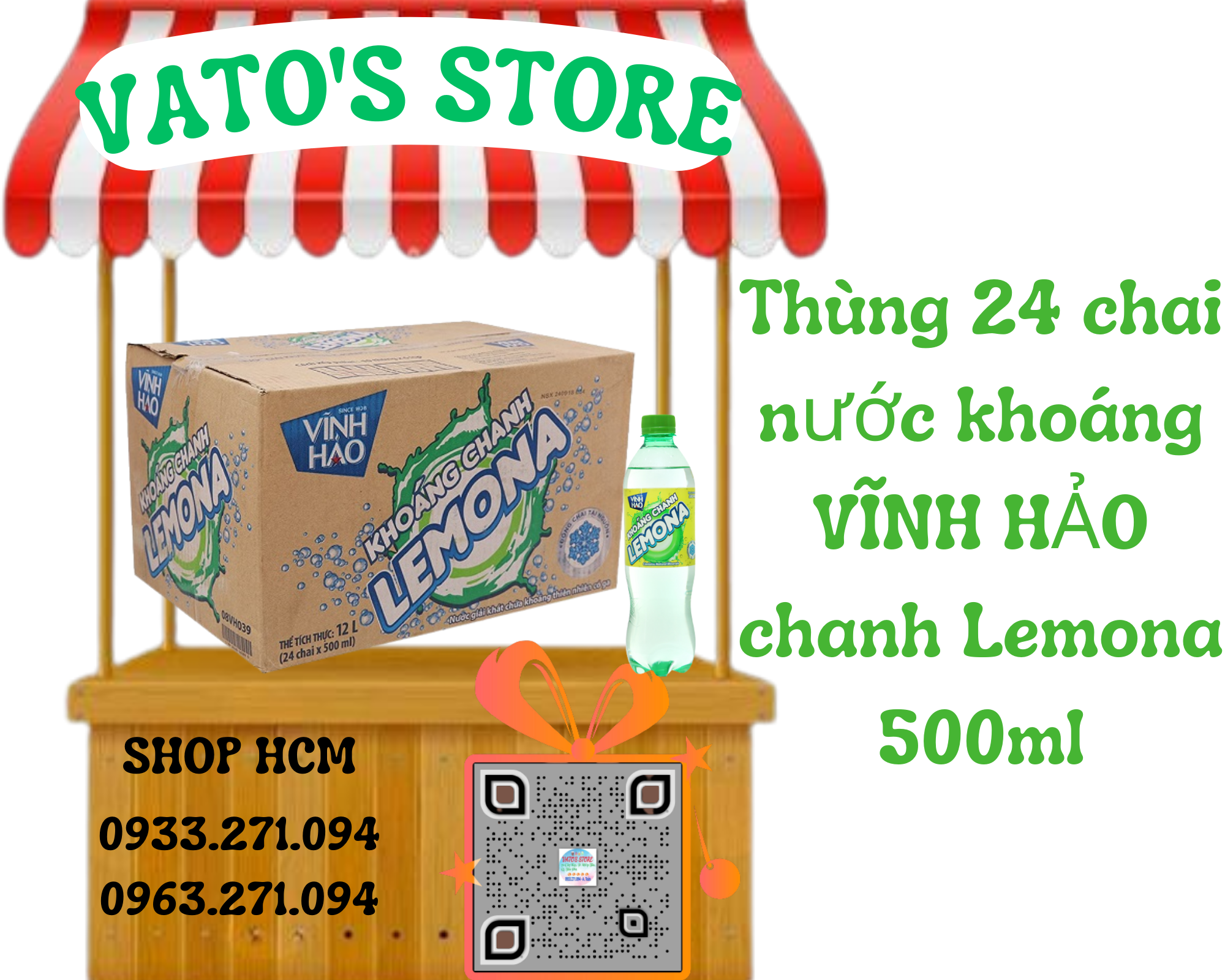 Thùng 24 chai nước khoáng có ga Vĩnh Hảo Lemona vị chanh 500ml / Lốc 6 chai khoáng có ga Vĩnh Hảo Le