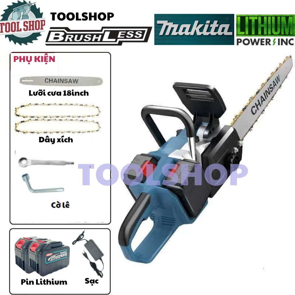 Máy cưa xích pin POWEX 21V công suất 3600W lam xích khổ 18inch hệ thống bơm nhớt tự động động cơ không chổi than