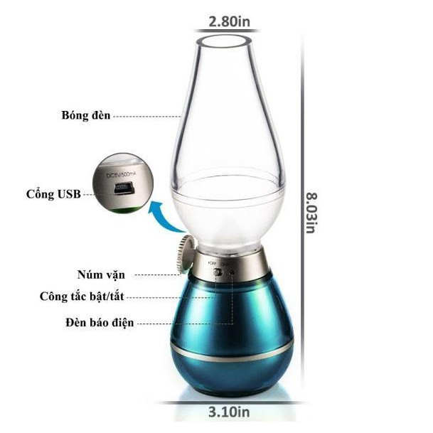 Đèn Sạc Bàn Thờ Hình Đèn Dầu Cảm Ứng Thổi Bật/Tắt