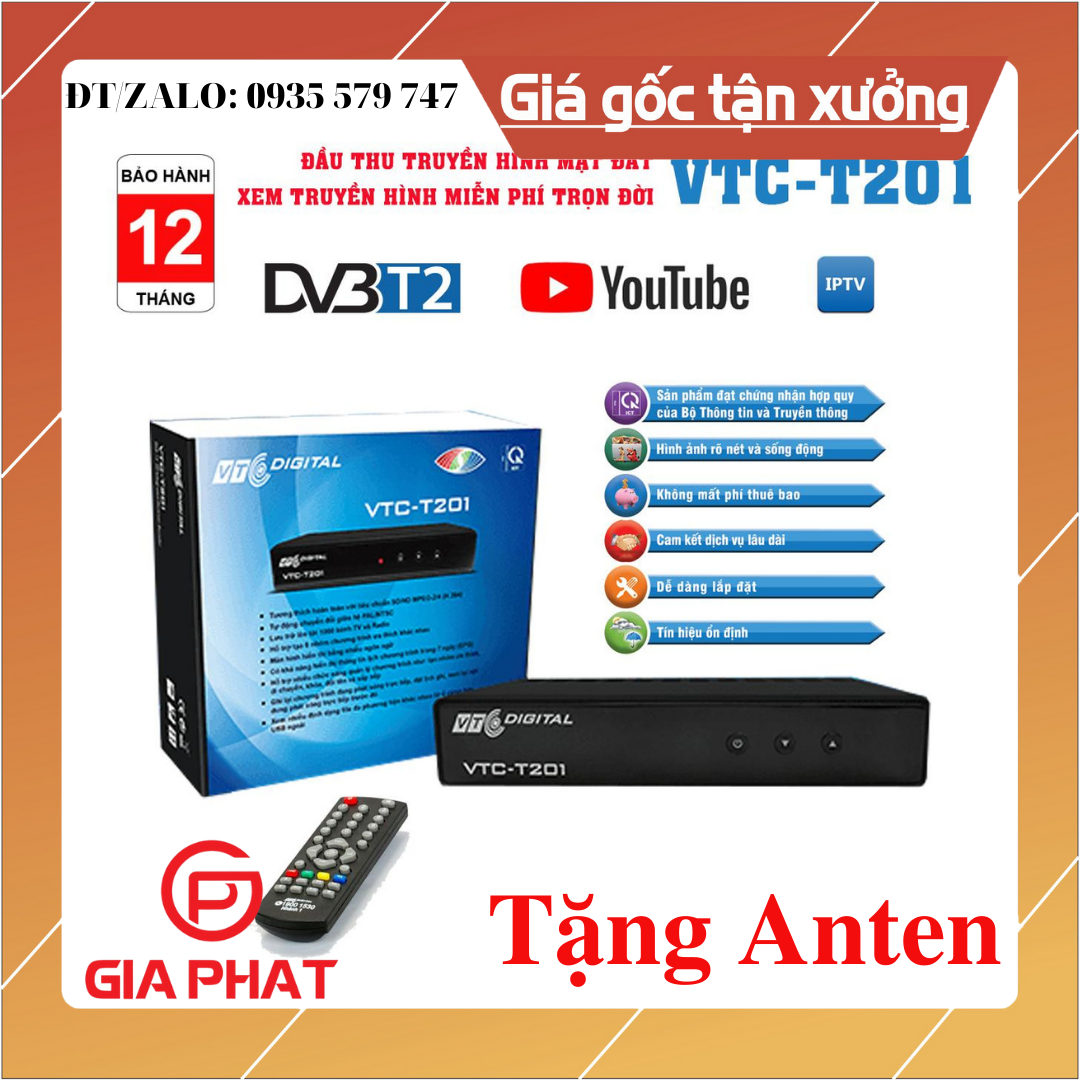 Trọn bộ đầu thu truyền hình số mặt đất dvb t2 vtc t201 model 2021