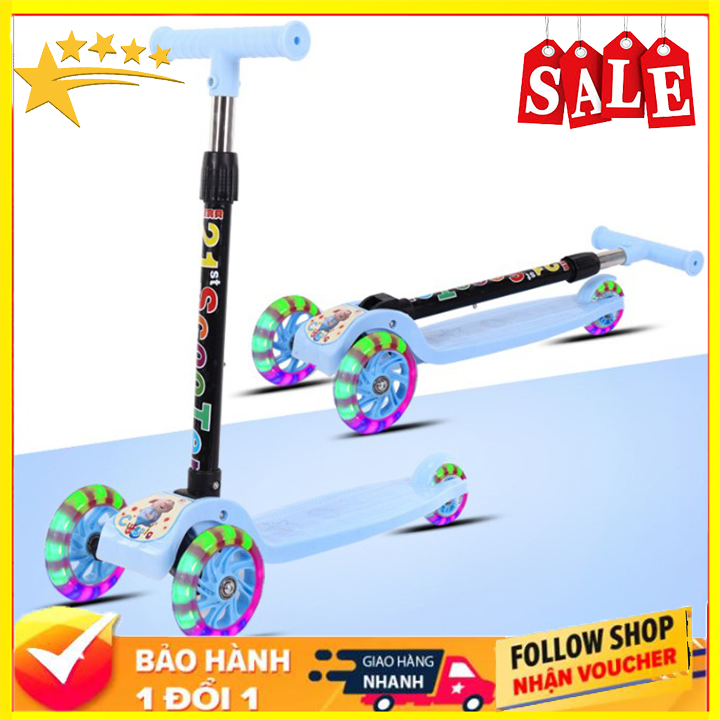 [ Chọn màu ] Xe trượt Scooter 3 bánh phát sáng cao cấp, xe trượt scooter cân bằng cho bé, xe trượt cho bé cao cấp