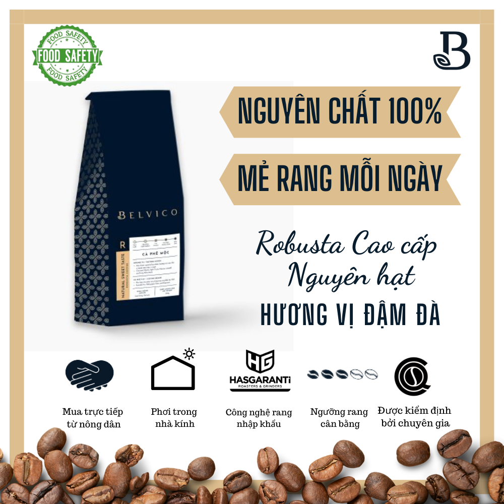 Cà phê hạt Robusta cao cấp - Hương vị đậm đà - nguyên chất 100% - Belvico coffee