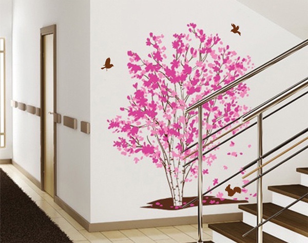 Decal tranh dán tường Cây lá hồng