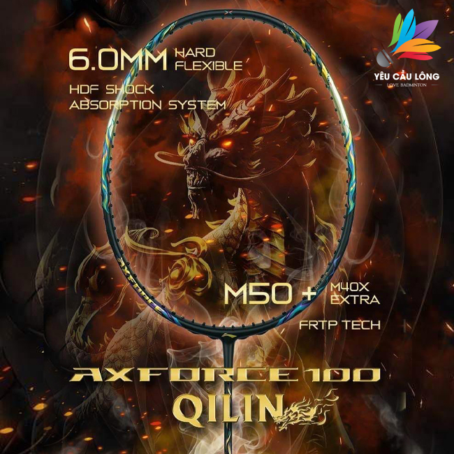 Vợt Cầu Lông Lining Axforce 100 Golden Kirin Khung Full Carbon – Căng Sẵn 11kg, Tối Đa 13,5kg (Tặng 