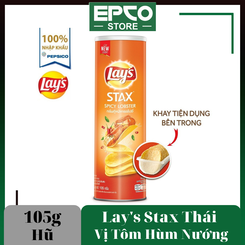 Bánh snack khoai tây miếng lay's stax thái vị tôm hùm nướng ngũ vị hộp 105g