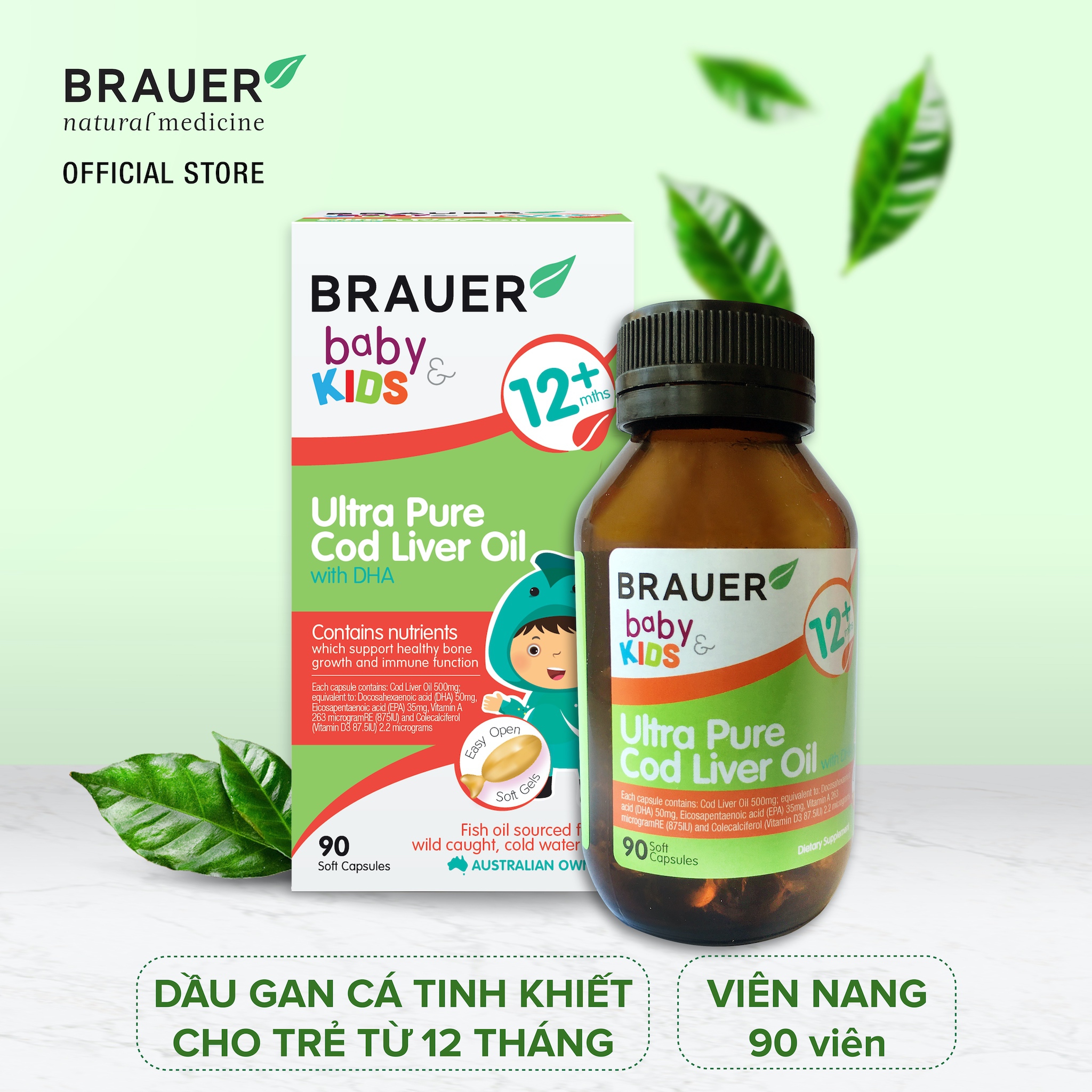 DHA Brauer Ultra Pure DHA dạng viên nang mềm cho trẻ trên 7 tháng tuổi