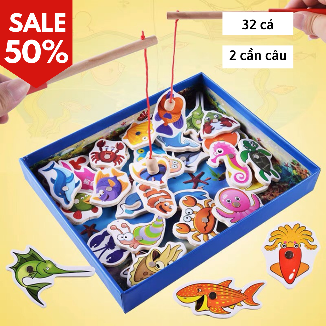 Đồ chơi câu cá gỗ 32 con bằng nam châm cho bé