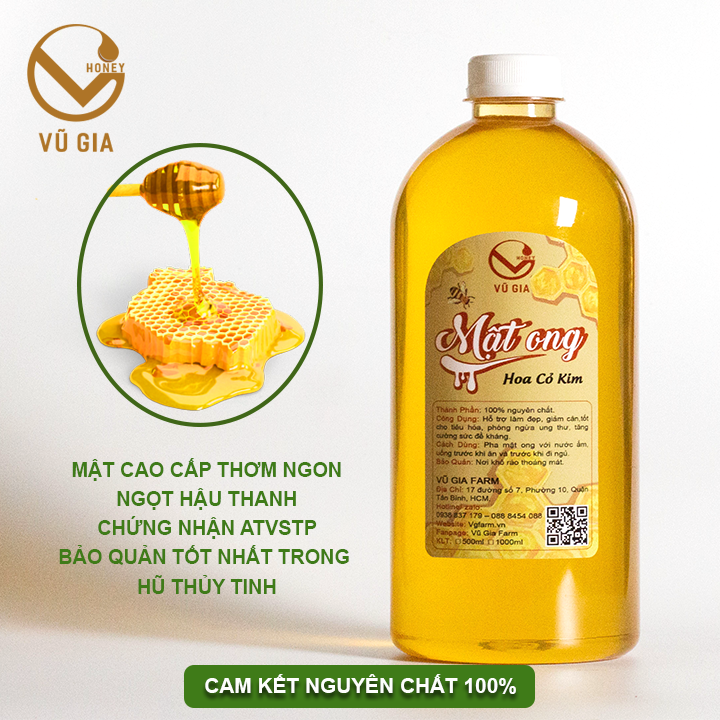 Mật Ong Nguyên Chất Hoa Cỏ Kim Vũ Gia - Dòng cao cấp chất lượng vượt trội - Tăng cường sức đề kháng, hỗ trợ giảm cân, dạ dày tiêu hóa, làm đẹp, giảm mụn, xóa mờ thâm nám - Đã được kiểm nghiệm